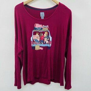 Jane & Bleecker Womens Size XL Weekend Girls Road Trip Pajama Top Shirt Red 287